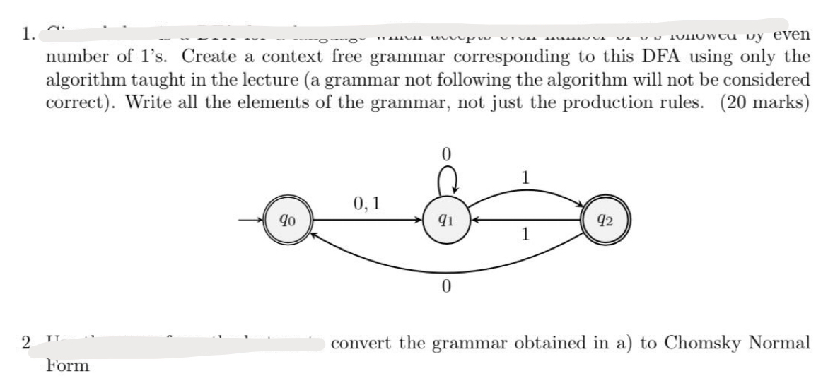 number of 1 ' s . Create a context free grammar