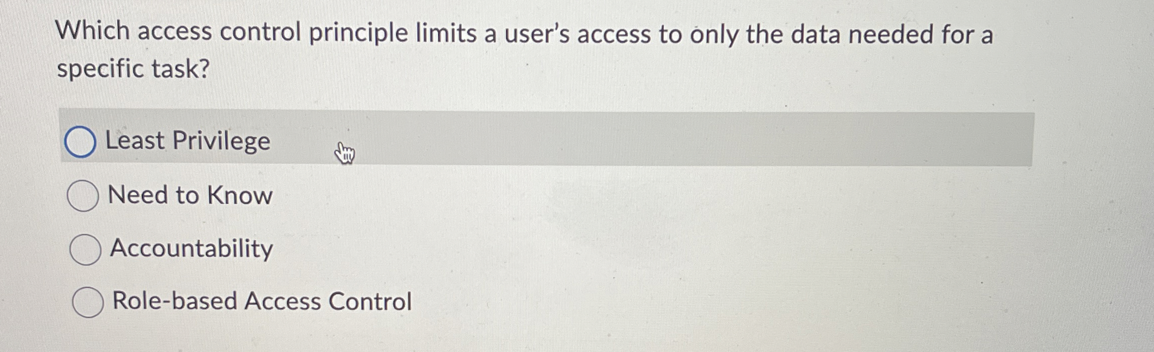 Which access control principle limits a user's