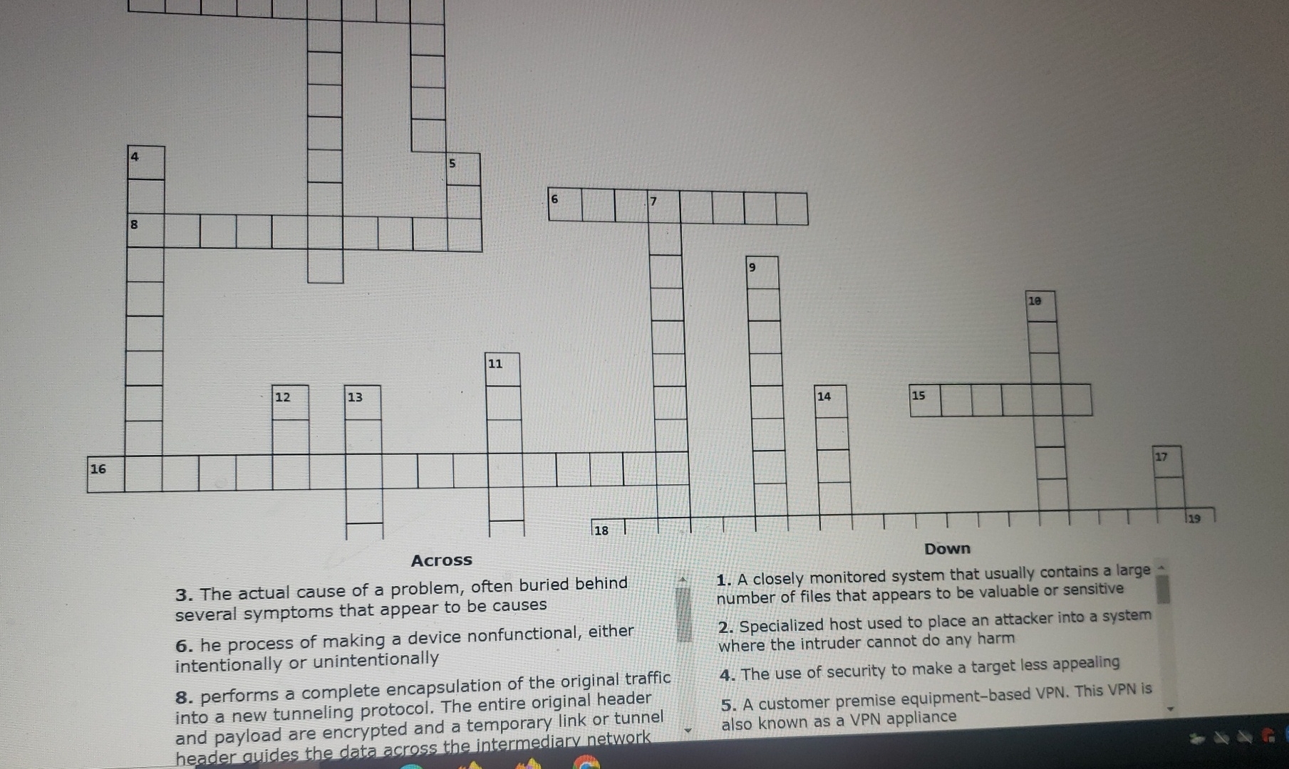 Across 3 . The actual cause of a problem, often