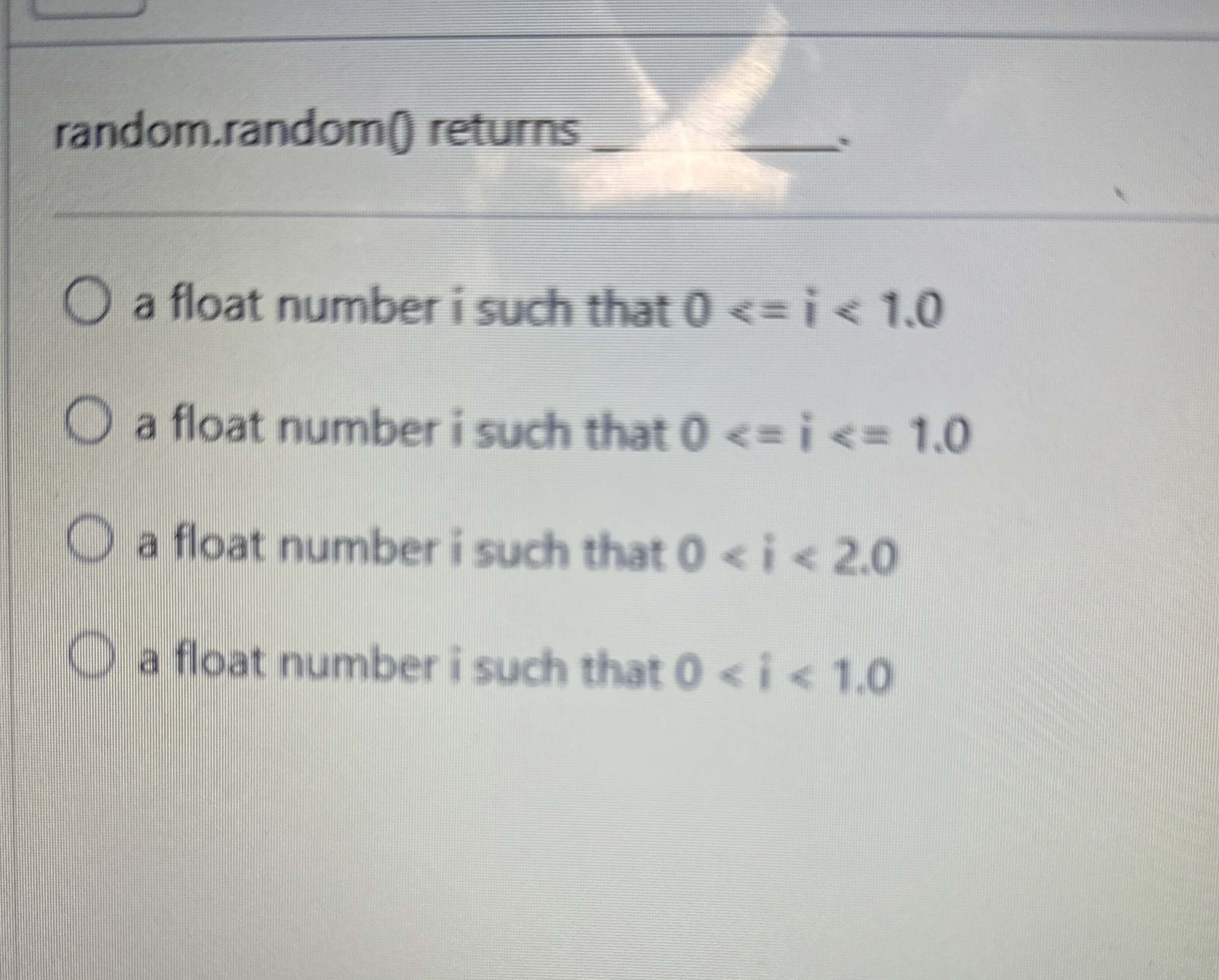 random.random 0 returns a float number i such