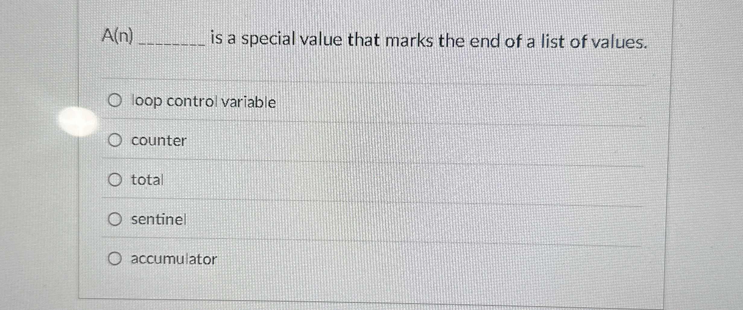 A ( n ) is a special value that marks the end of