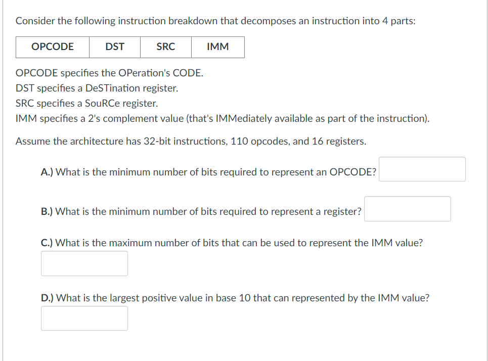 Consider the following instruction breakdown that