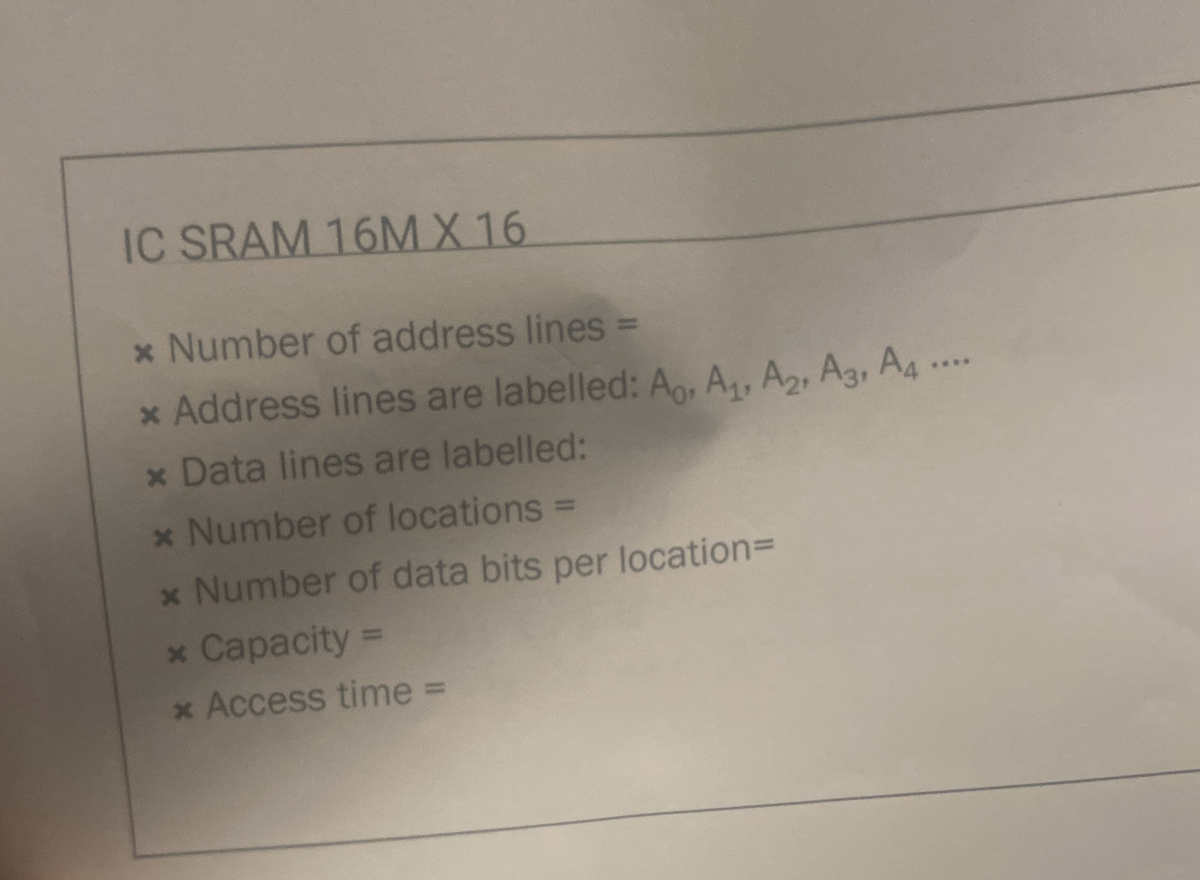 IC SRAM 1 6 M X 1 6 Number of address lines =