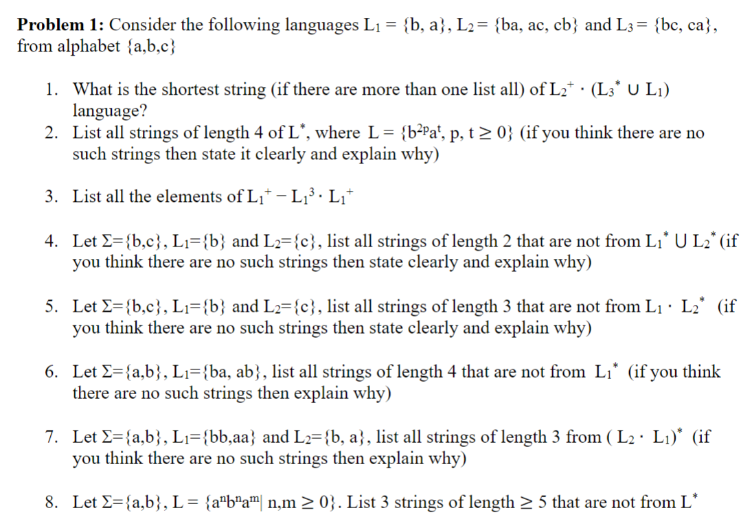 Problem 1 : Consider the following languages L 1