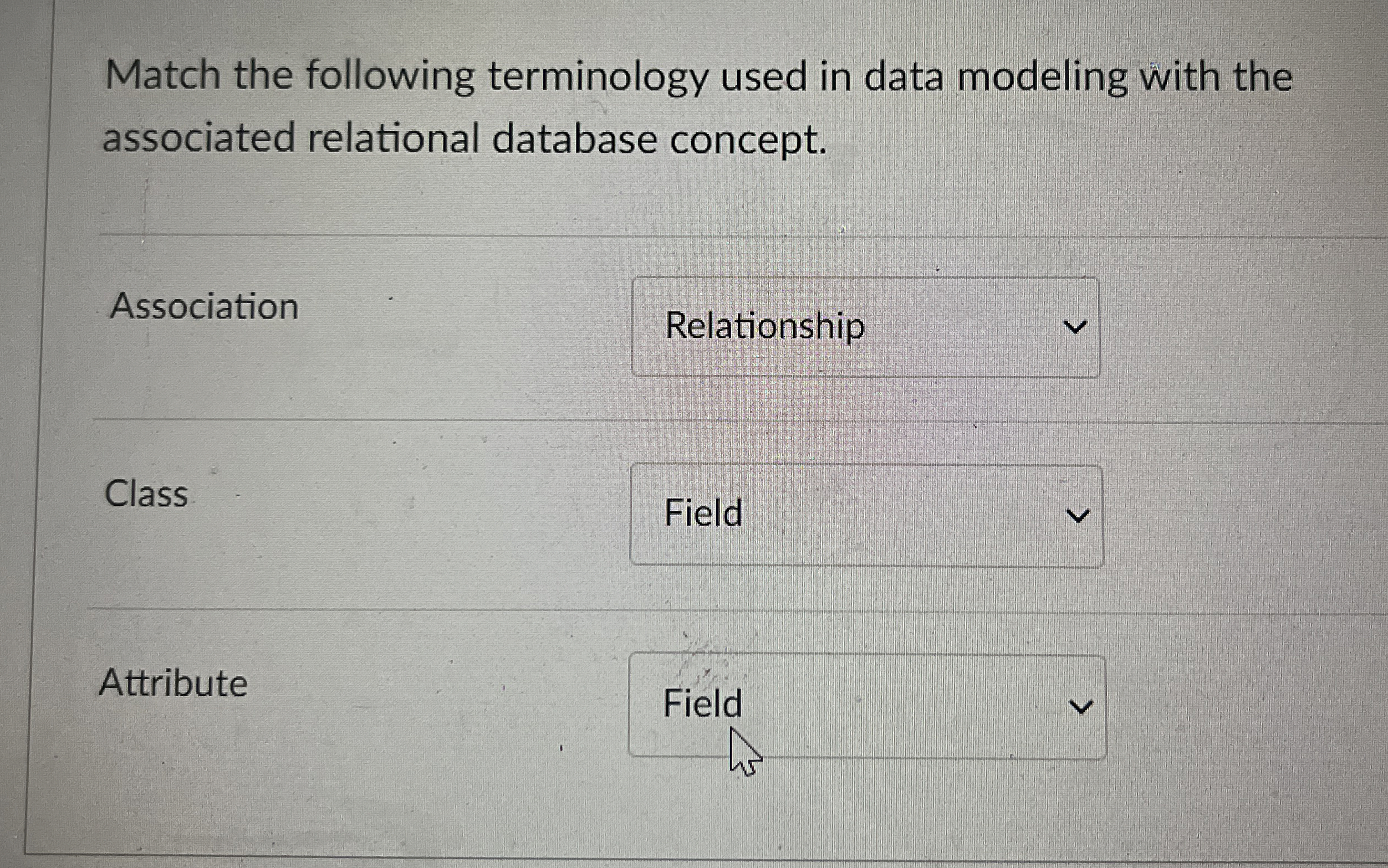 Match the following terminology used in data