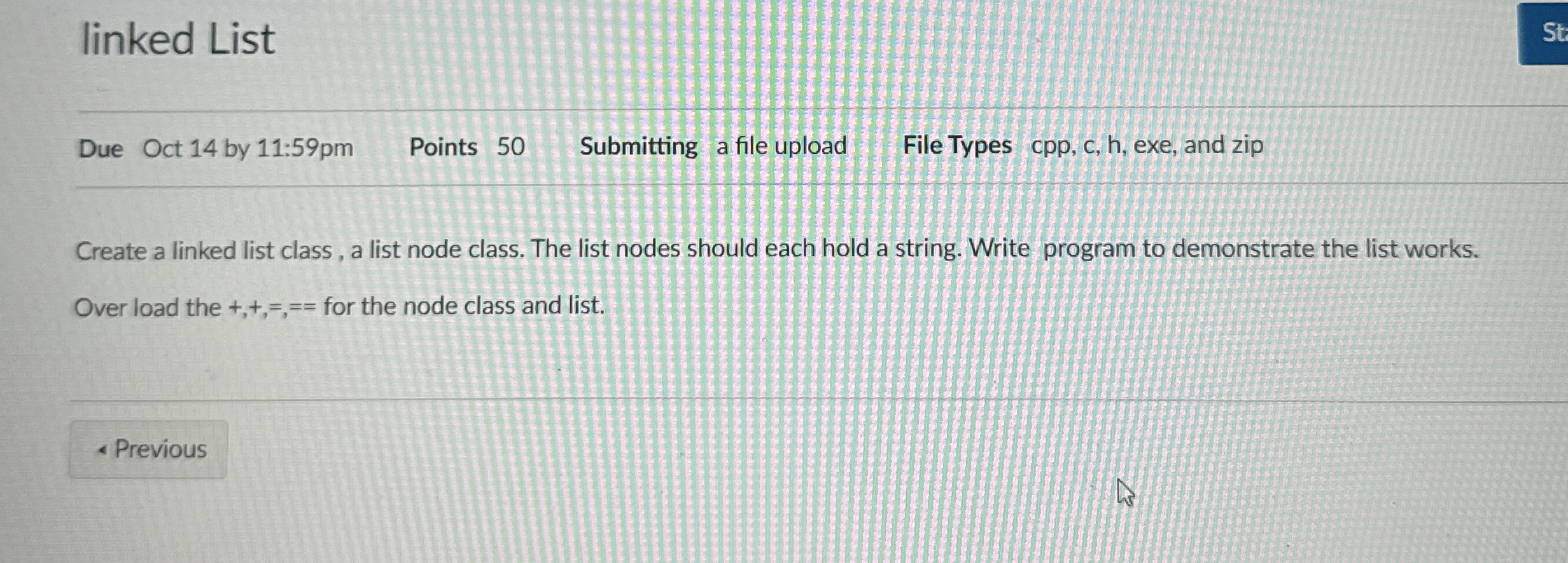 Lnked List Create a linked list class, a list