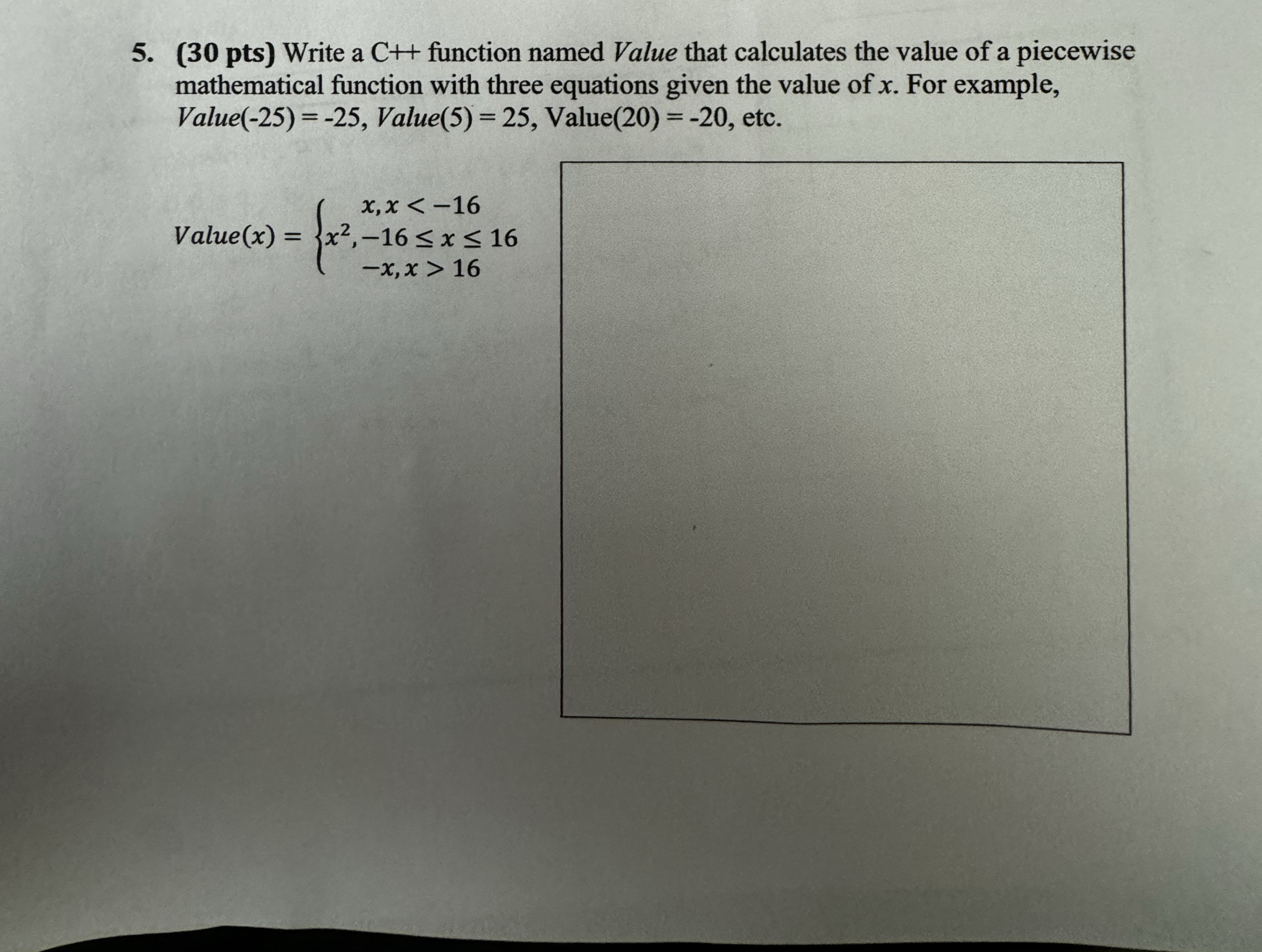 ( 3 0 pts ) Write a C + + function named Value