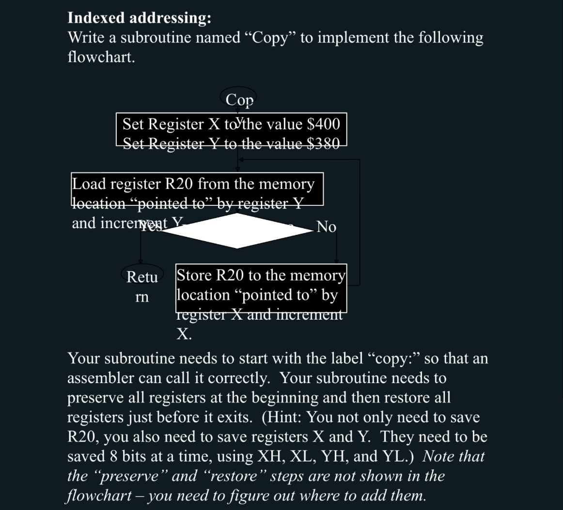 Indexed addressing: Write a subroutine named