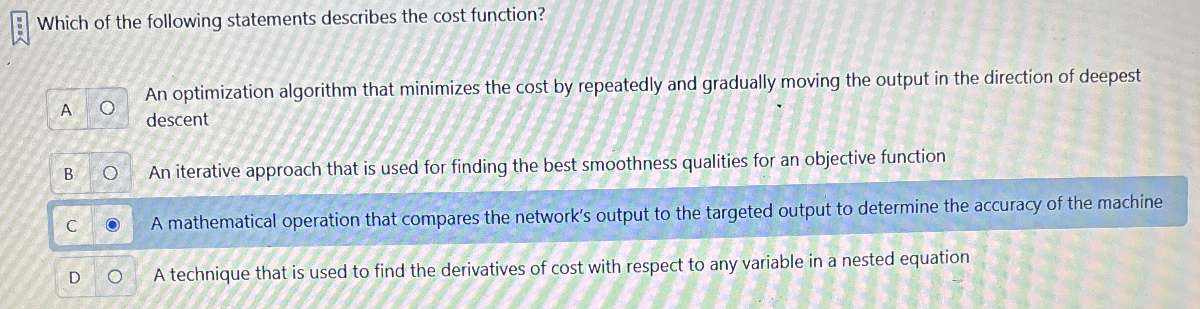 Which of the following statements describes the