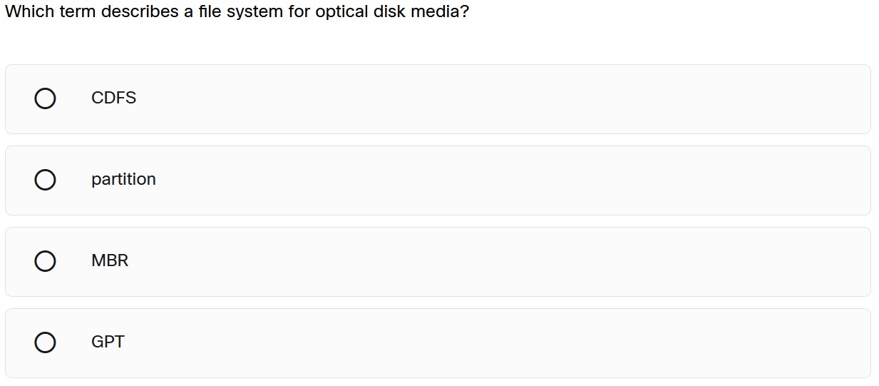 Which term describes a file system for optical