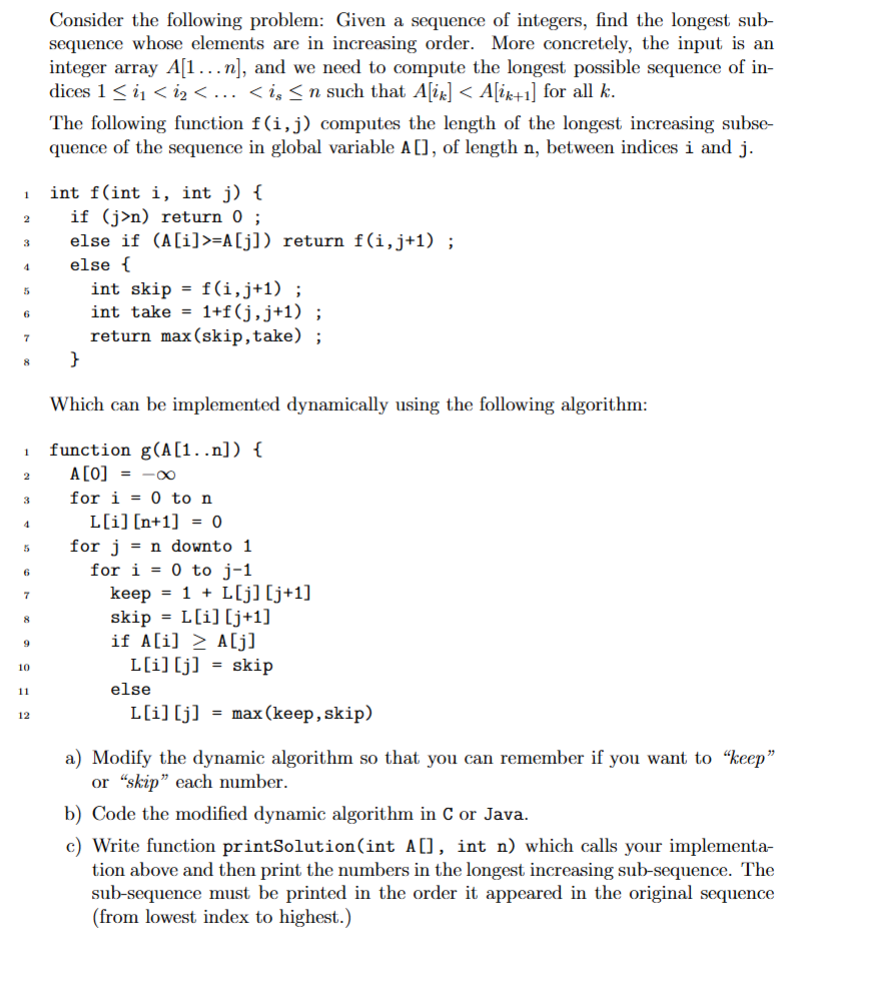 Consider the following problem: Given a sequence