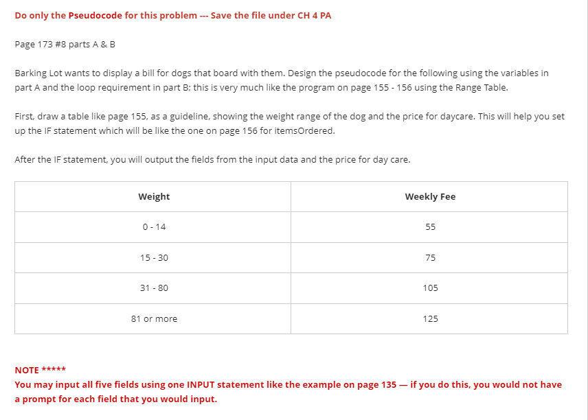 Do only the Pseudocode for this problem Page 1 7