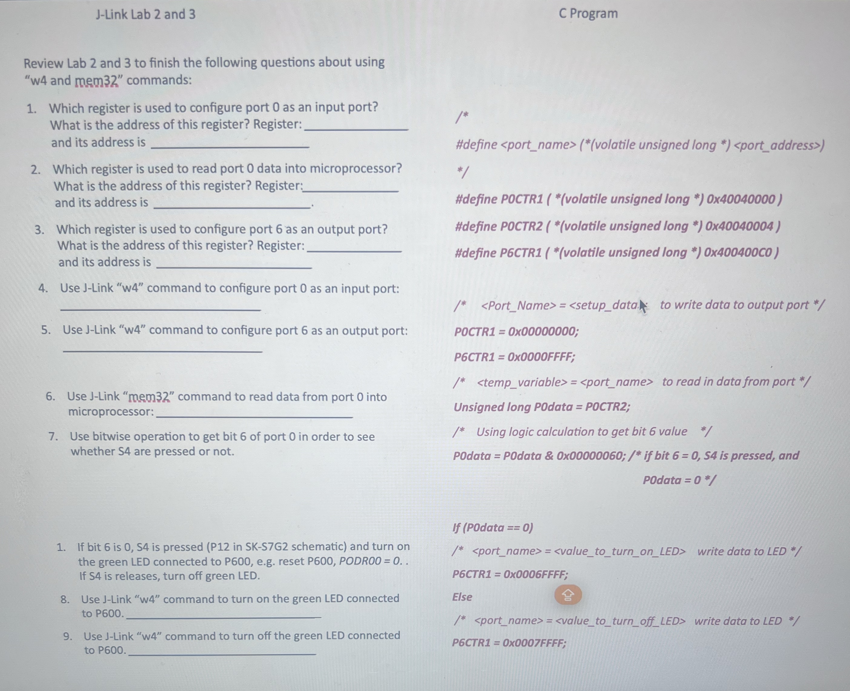 J - Link Lab 2 and 3 C Program Review Lab 2 and 3