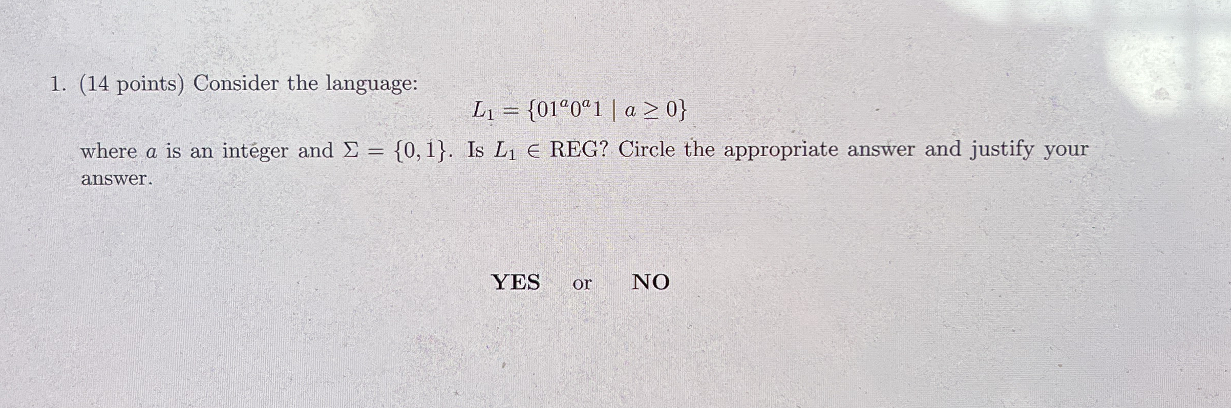 ( 1 4 points ) Consider the language: L 1 = { 0 1