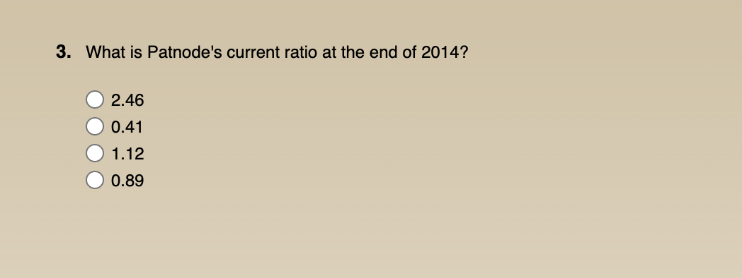 3 . What is Patnode's current ratio at the end of