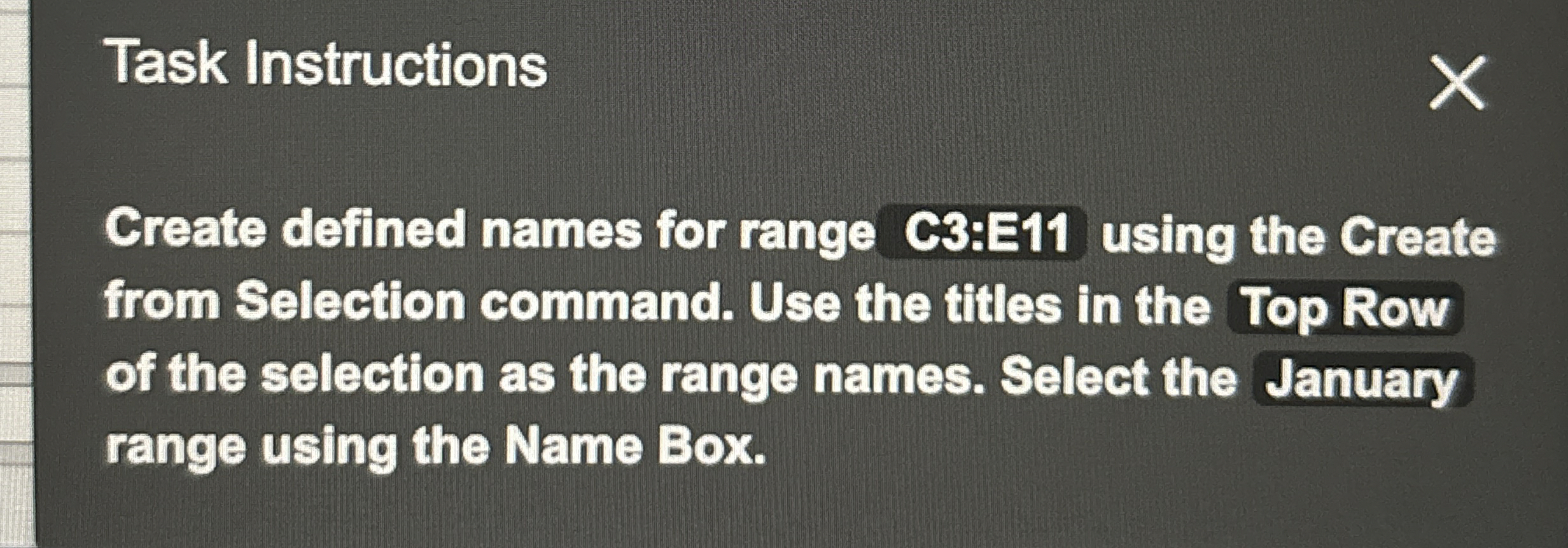 Task Instructions Greate defined names for range