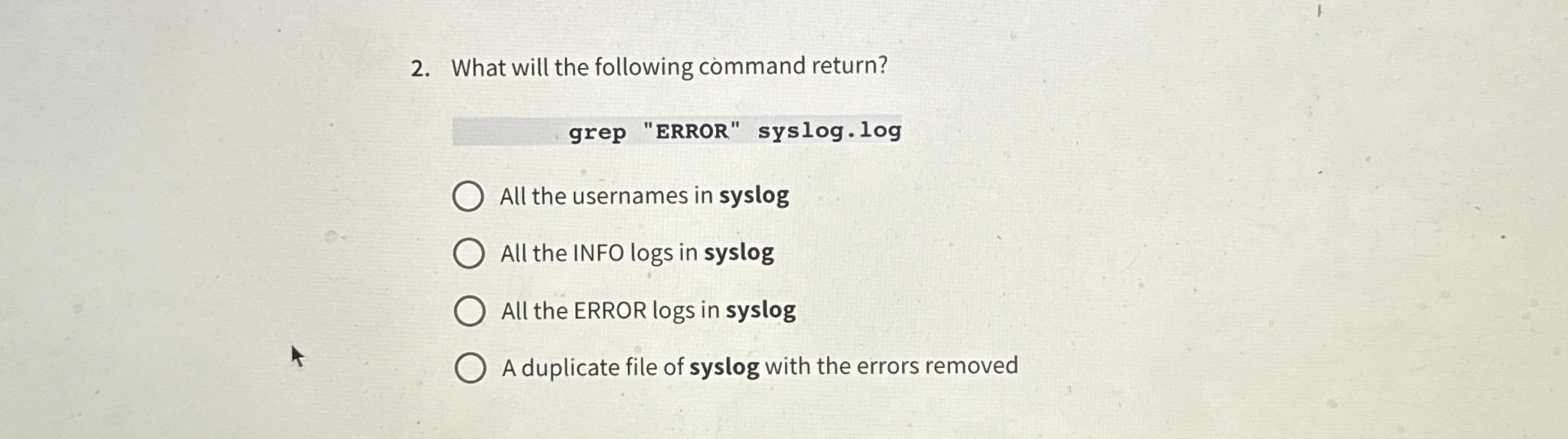 What will the following command return? grep
