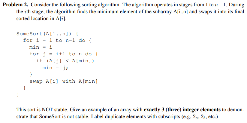 Problem 2 . Consider the following sorting