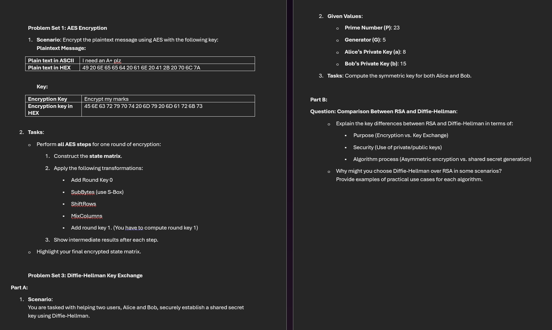 2 . Given Values: - Prime Number ( P ) : 2 3 -