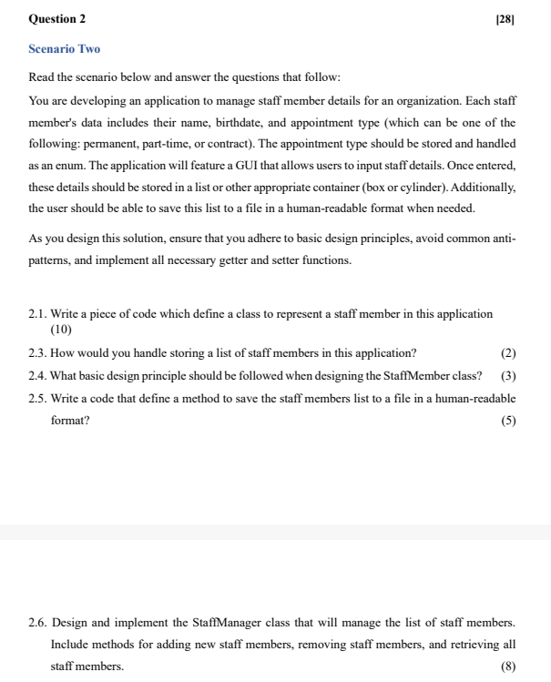 Question 2 [ 2 8 ] Scenario Two Read the scenario