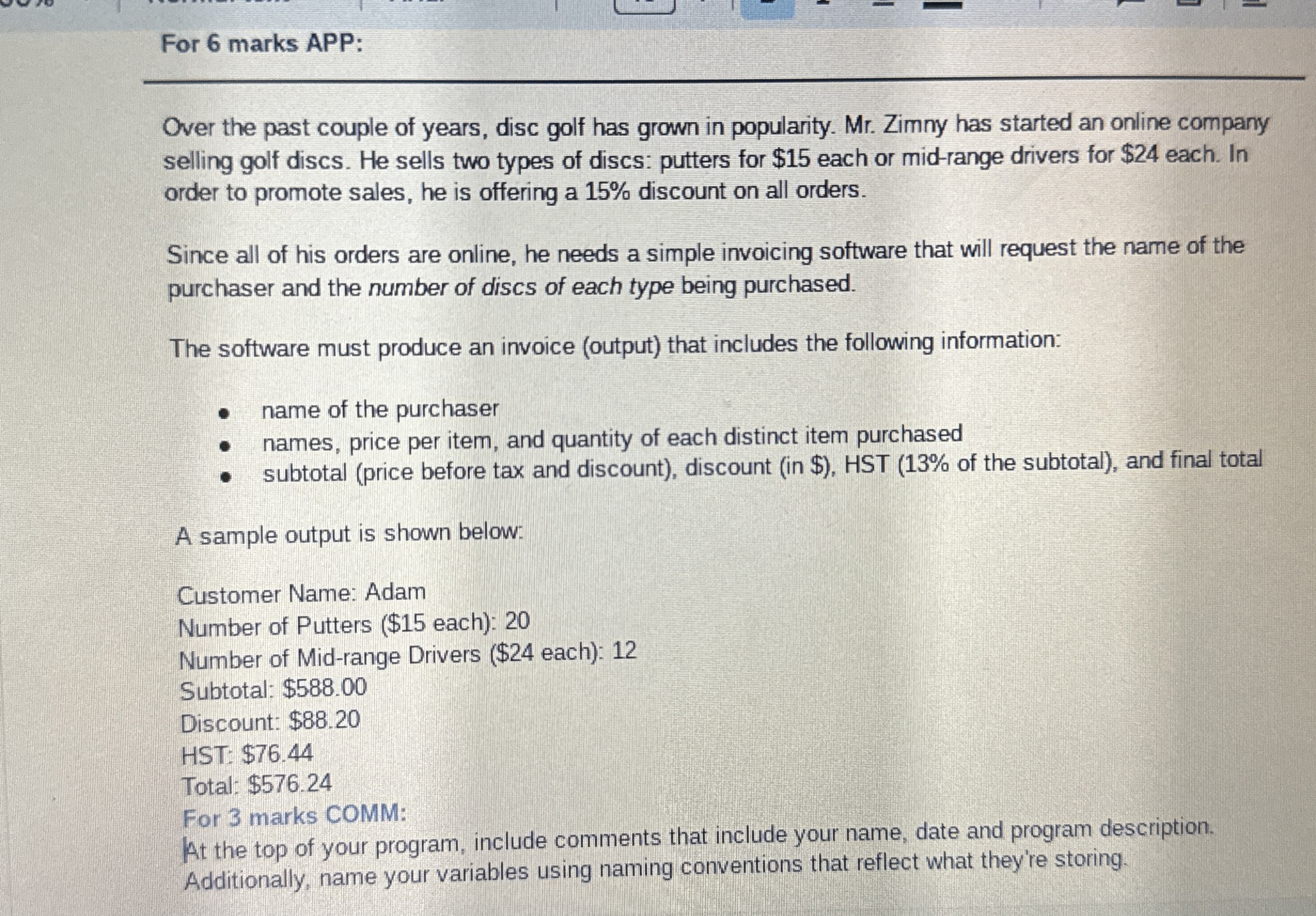 Grade 1 1 ( University level ) Using java. For 6