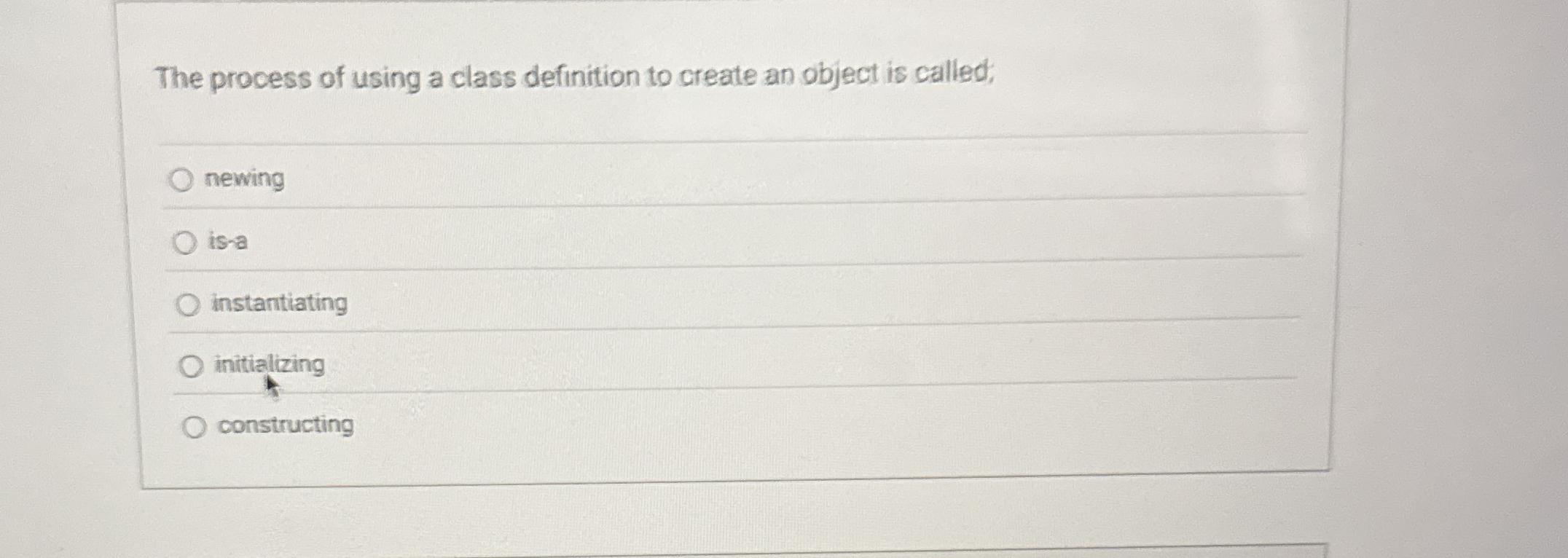 The process of using a class definition to create
