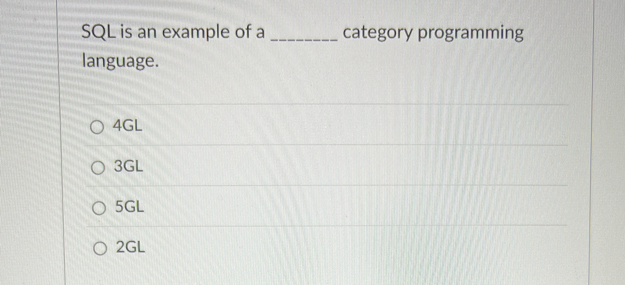 SQL is an example of a q , category programming