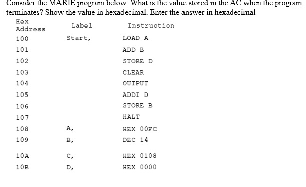 Consider the MARIE program below. What is the
