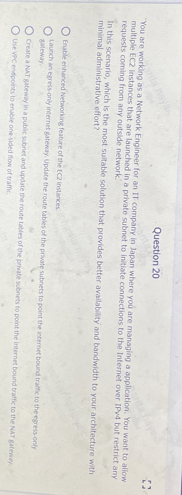 Question 2 0 "You are working as a Network