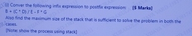 ( i ) Conver the following infix expression to