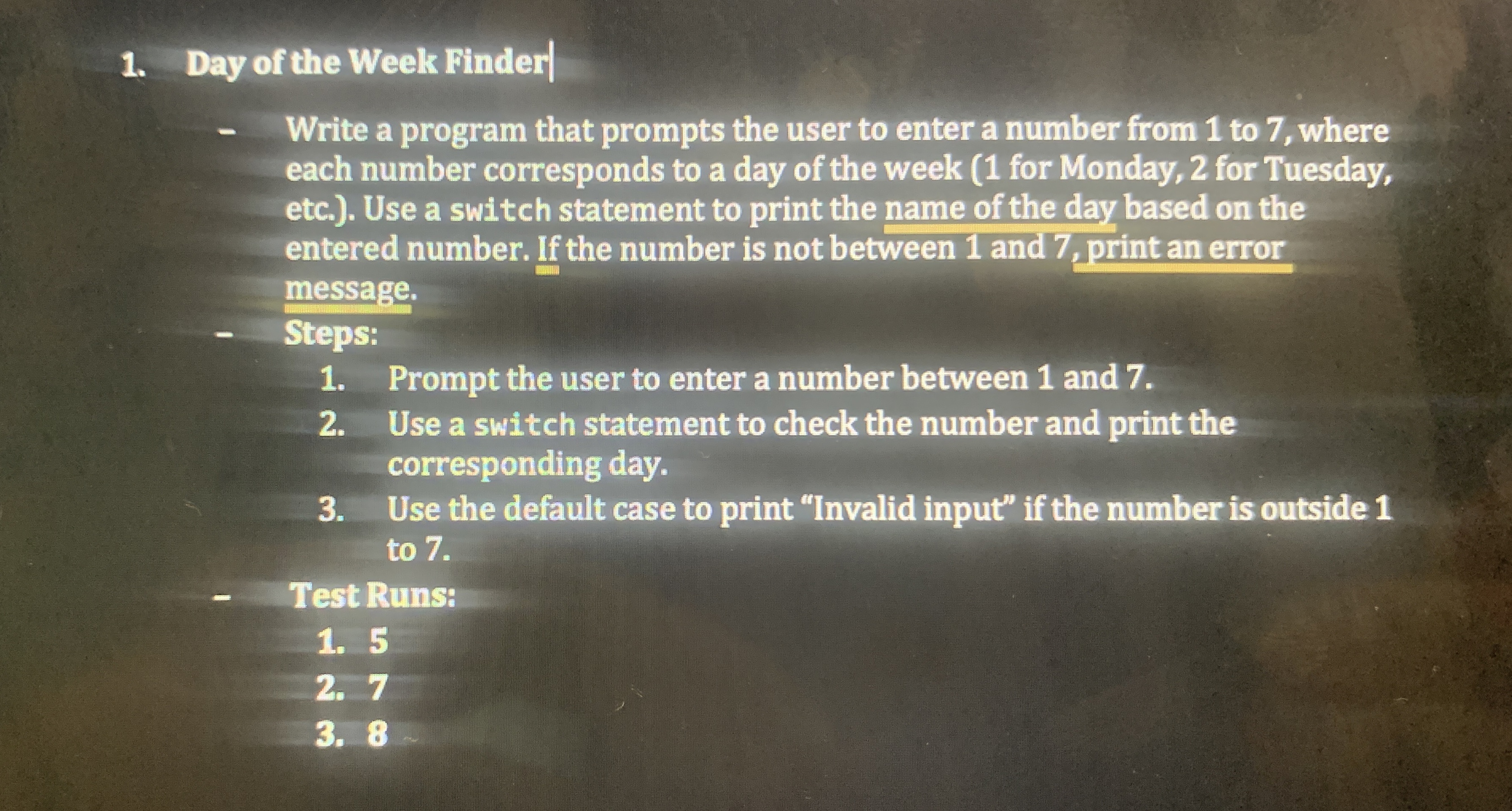Visual 2 0 1 9 Solution please Day of the Week