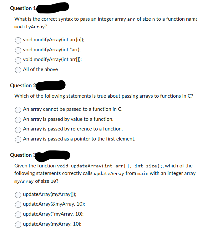 Question 1 What is the correct syntax to pass an