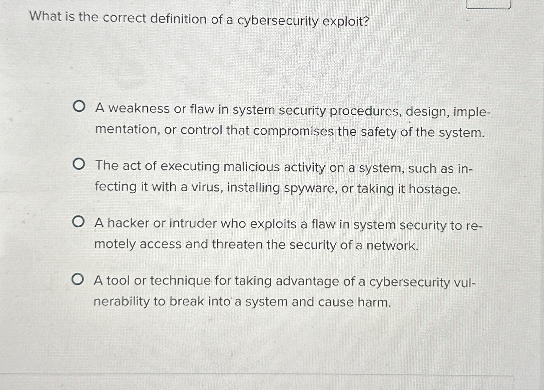 What is the correct definition of a cybersecurity
