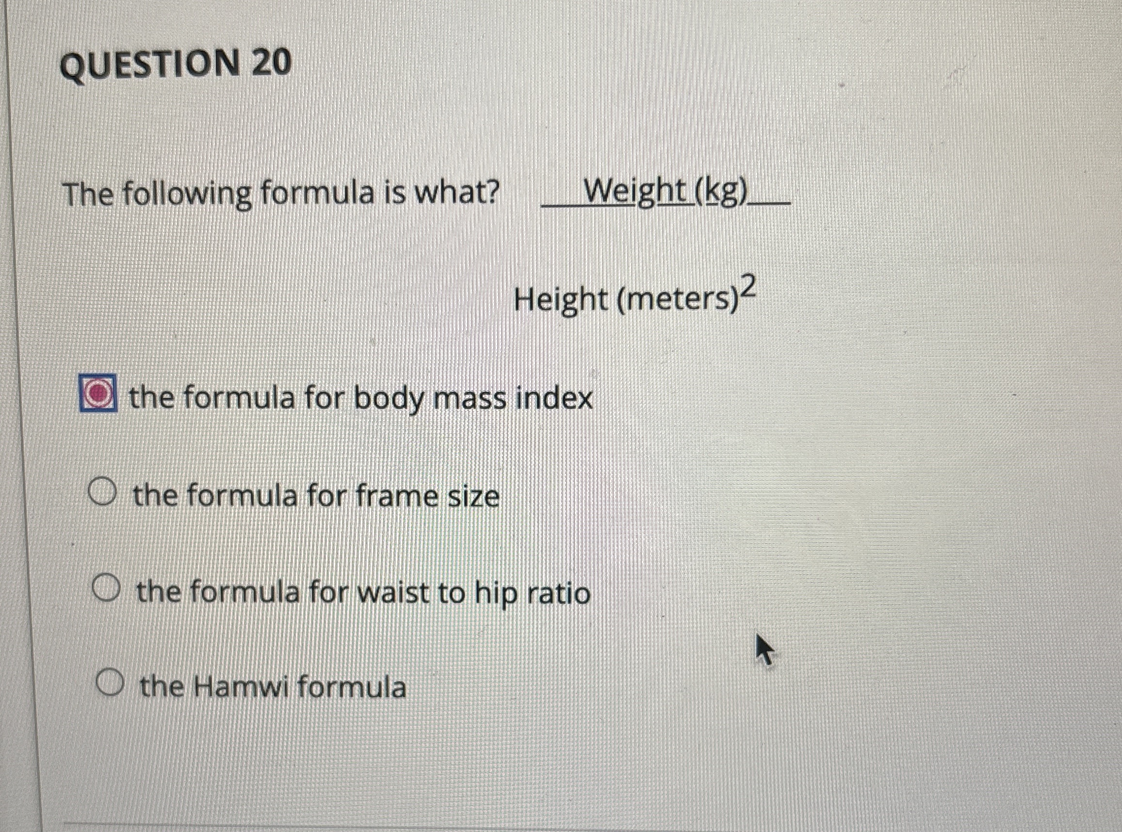 QUESTION 2 0 The following formula is what? q ,