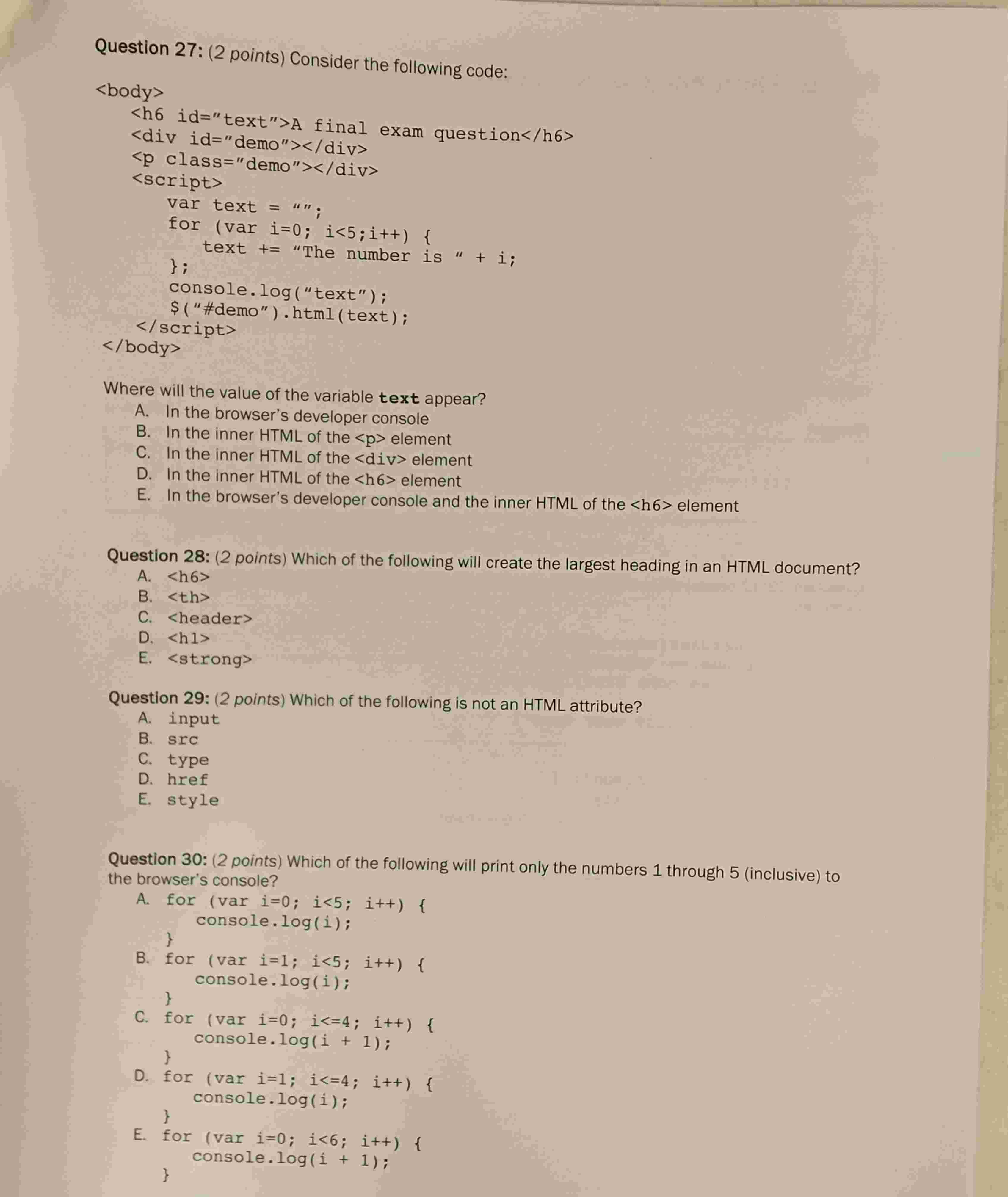 Question 2 7 : ( 2 points ) Consider the