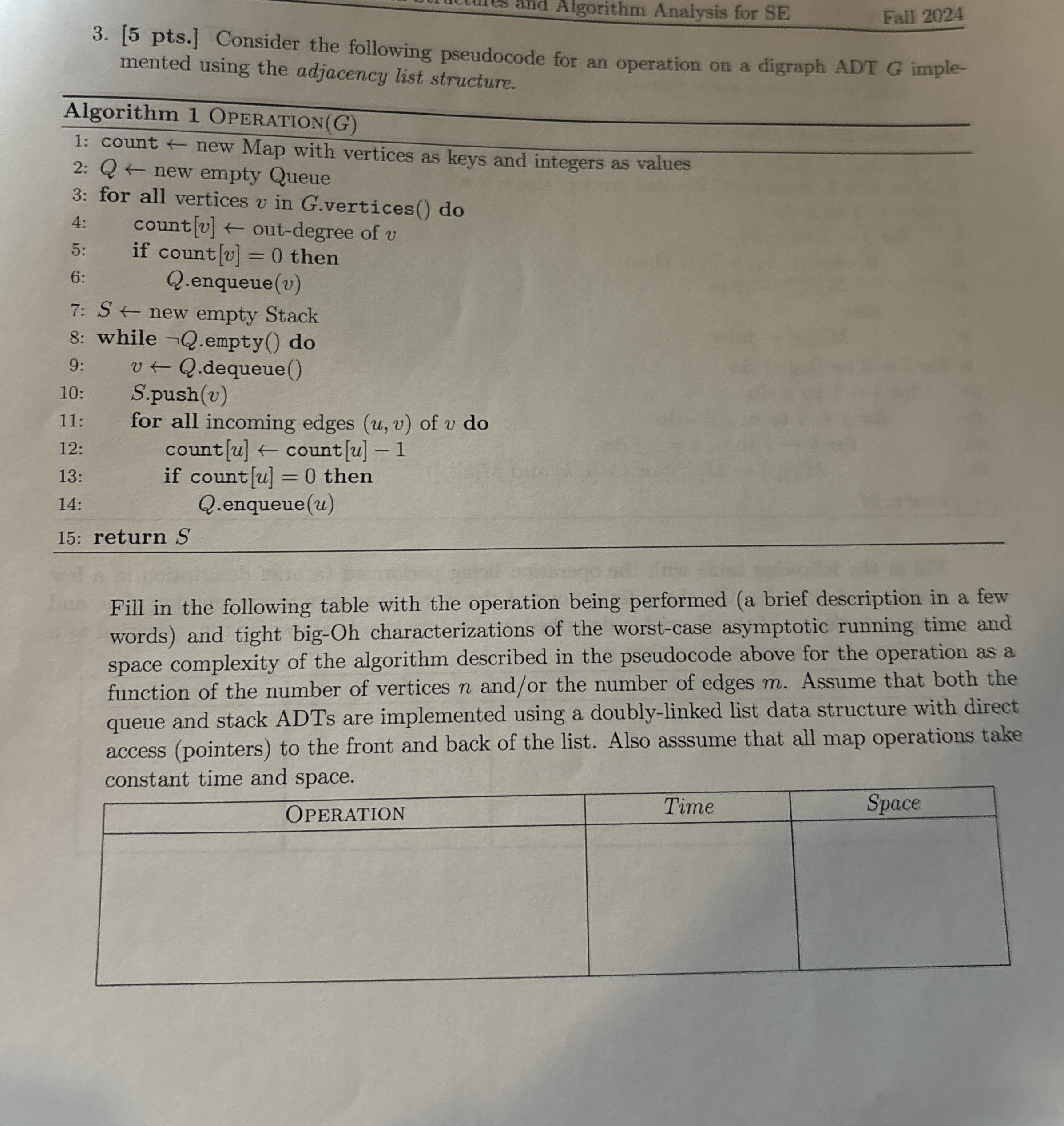 [ 5 pts . ] Consider the following pseudocode for