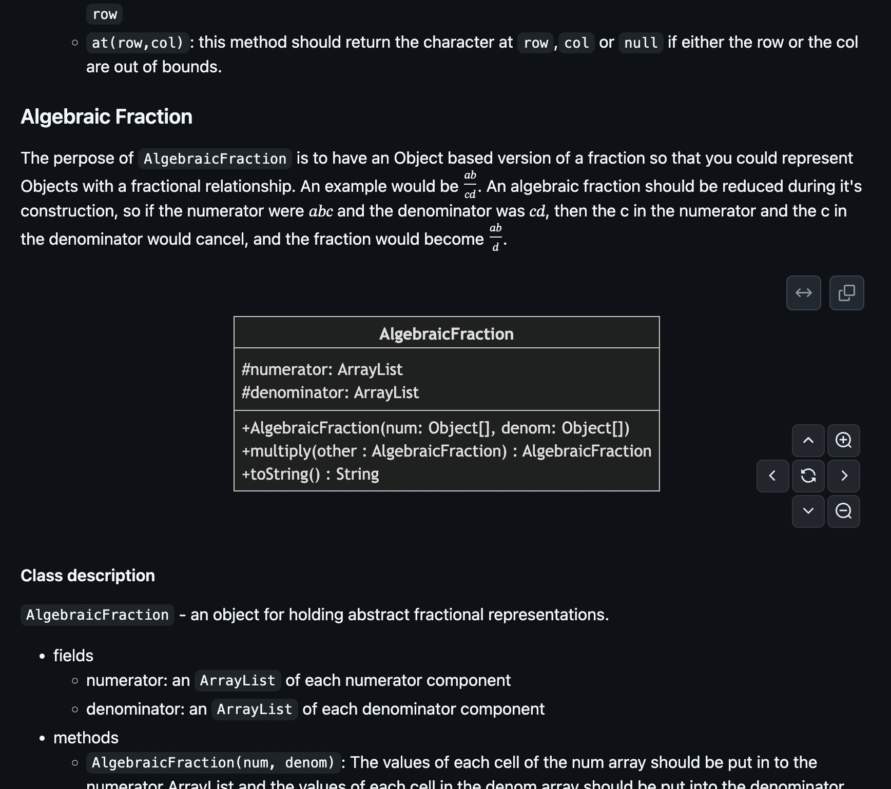row at ( row , col ) : this method should return