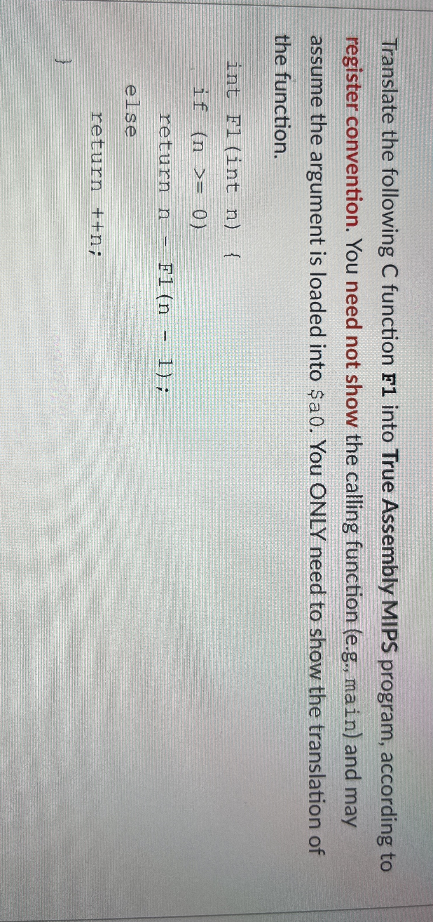 How to solve Translate the following C function F