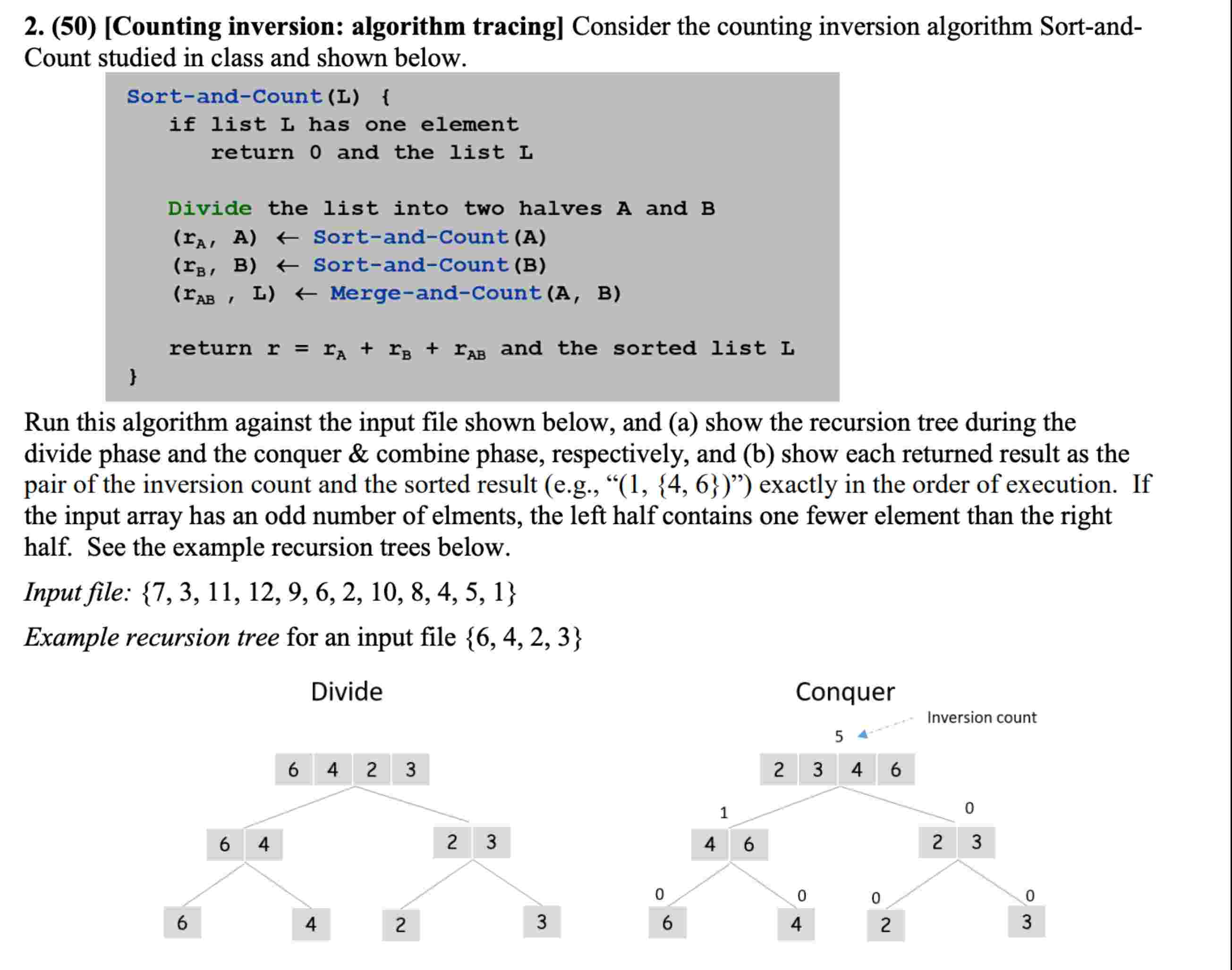 2 . ( 5 0 ) [ Counting inversion: algorithm
