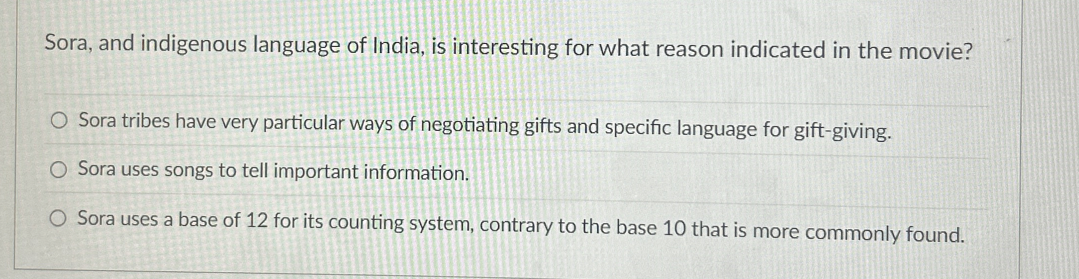 Sora, and indigenous language of India, is