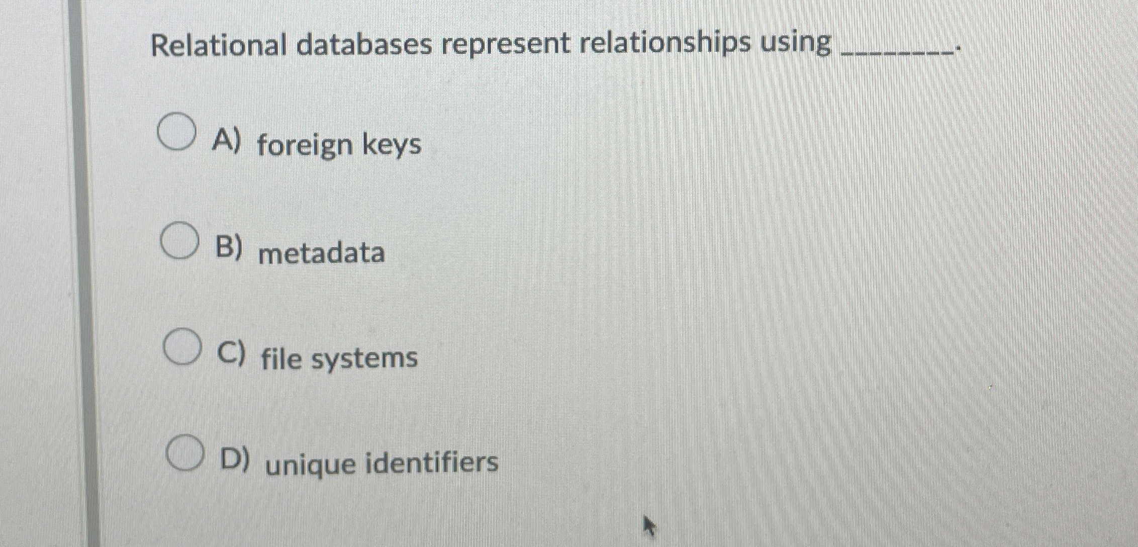 Relational databases represent relationships