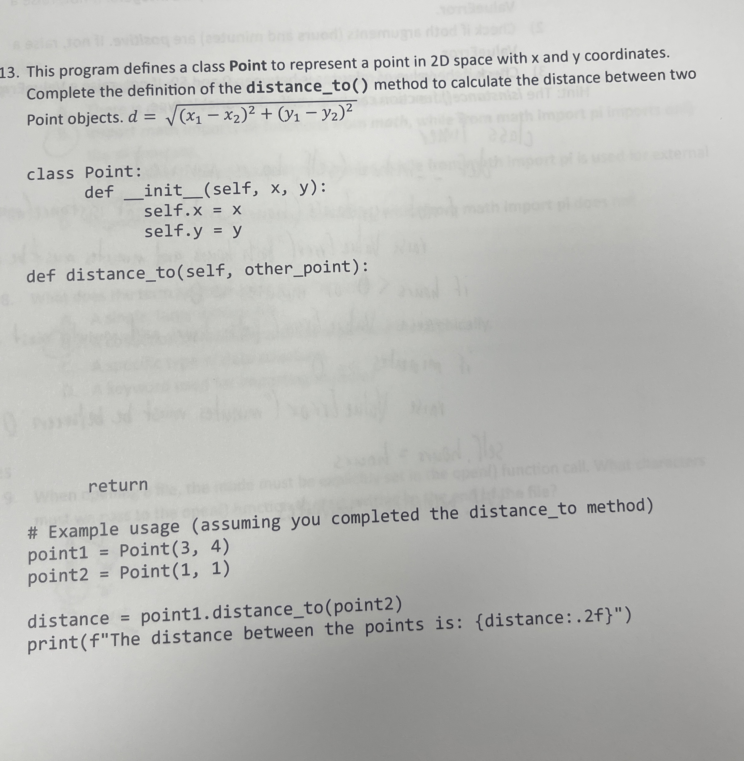 This program defines a class Point to represent a