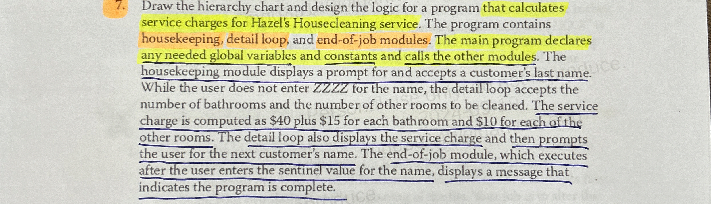Draw the hierarchy chart and Pseudocode for a