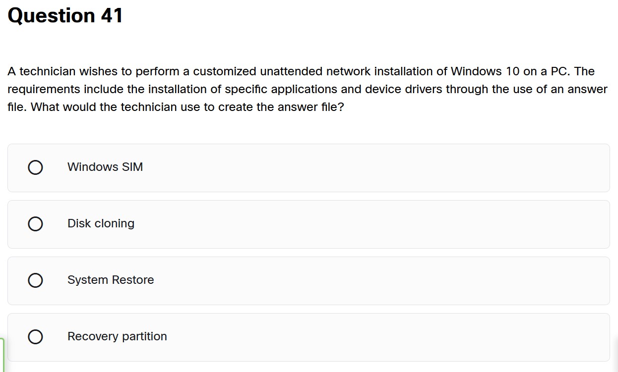 Question 4 1 A technician wishes to perform a