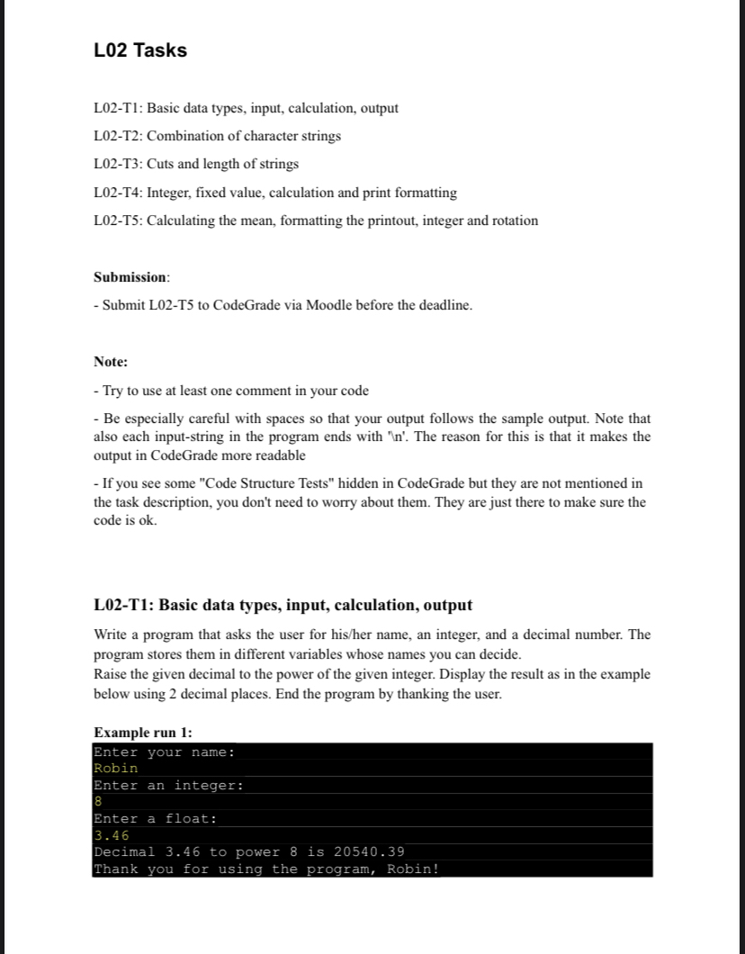L 0 2 - T 1 : Basic data types, input,