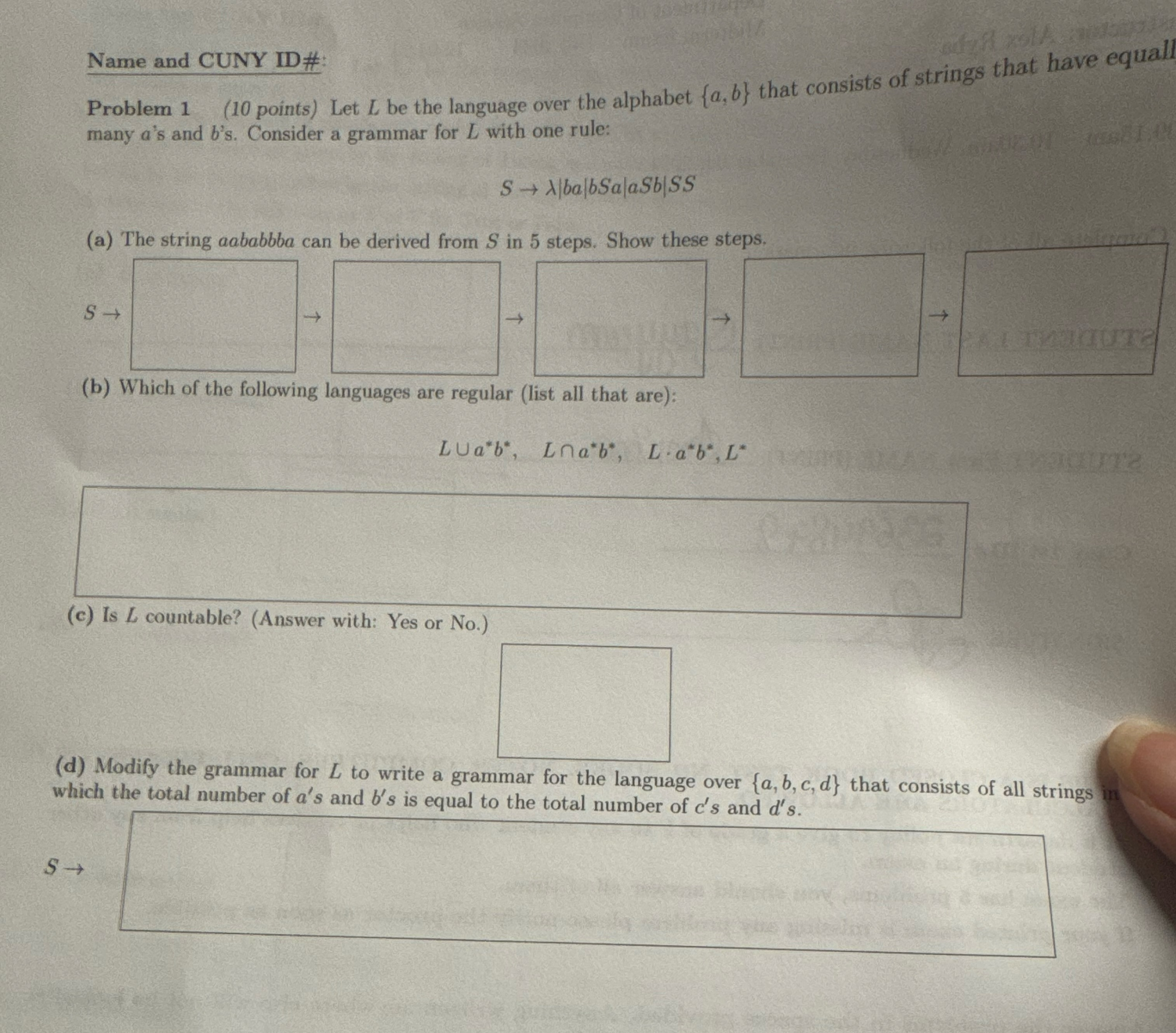 Let L be the language over the alphabet { a , b }