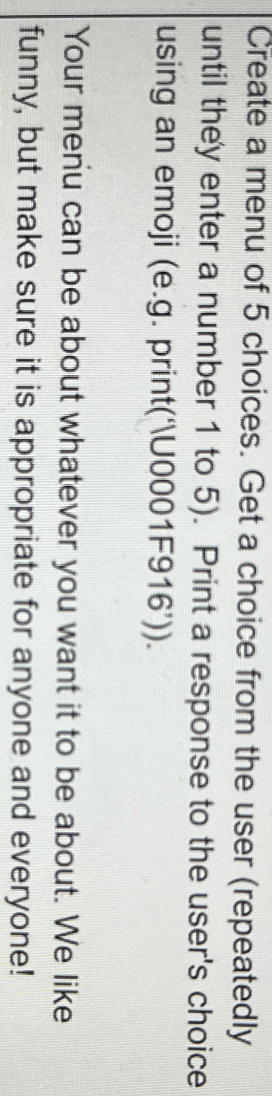 Create a Menu of 5 Choices! Get Choice from the