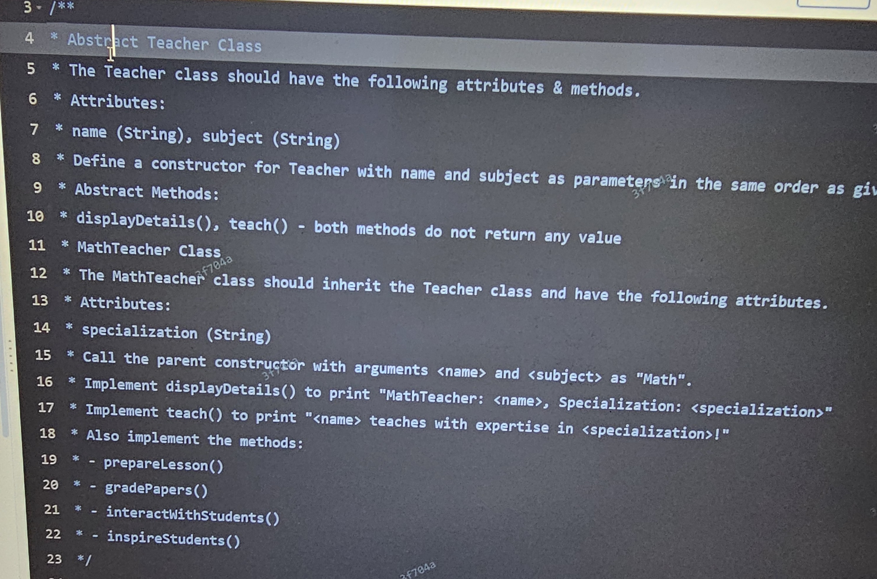 4 * Abstrhact Teacher Class 5 * The Teacher class