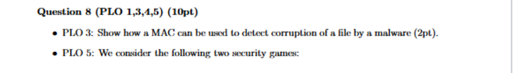 Question 8 ( PLO 1 , 3 , 4 , 5 ) ( 1 0 pt ) - PLO