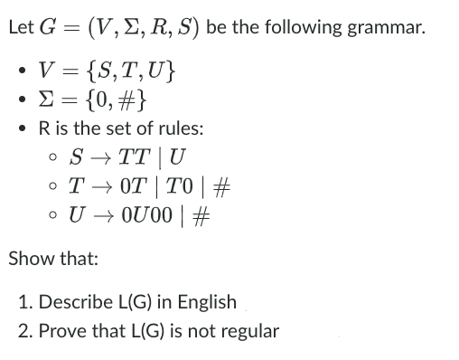 Show that: Describe L ( G ) in English Prove that